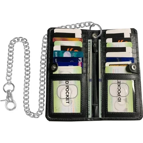 Bags Long Bifold Rfid Blocking Motorcycle Chain Wallet For Men